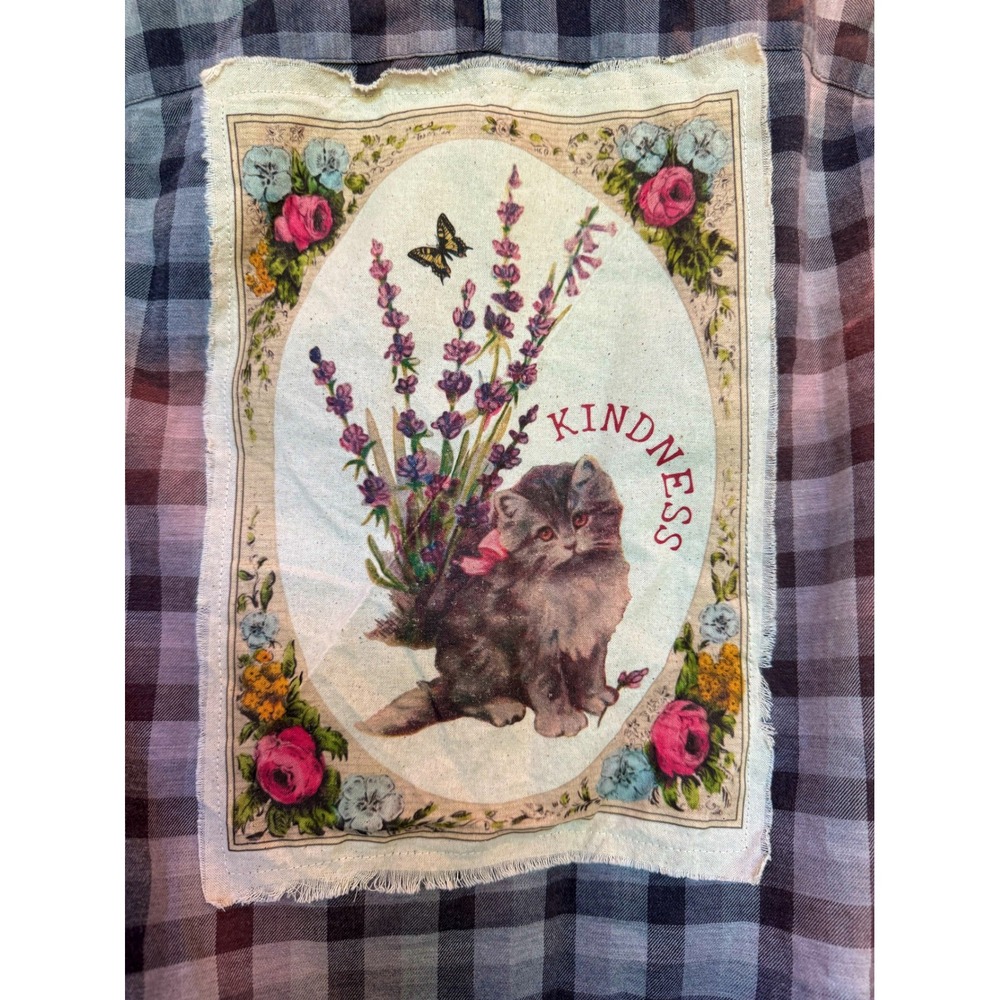 Moonshine Salvage Kindness Kitten Flannel Shirt | Small | One of a Kind - Picture 2 of 9